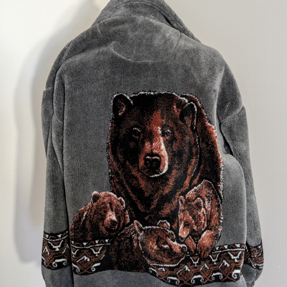 Women's Grey Plush  Jacket with Bear Motif Size Small